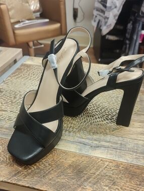 Black High Block Heel Platform Sandals - Women